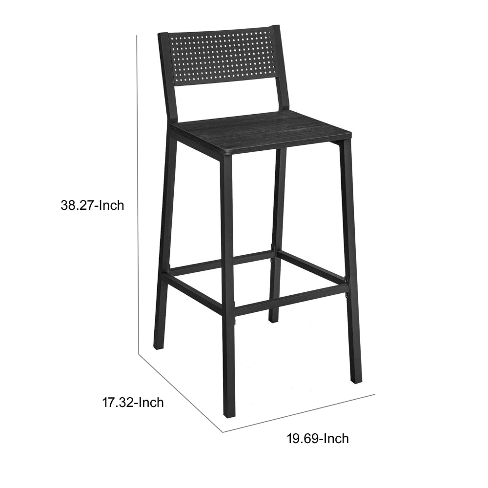 Mexy 25 Inch Counter Stool Chair Set of 2, Panel Back, Square Seat, Black - BM316231