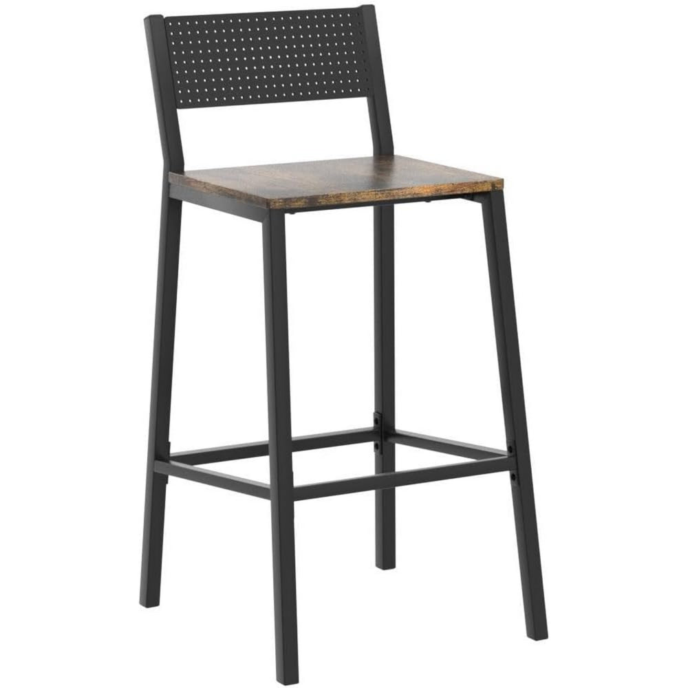 Mexy 29 Inch Barstool Chair Set of 2, Sleek Black Metal Frame, Brown Wood - BM316232