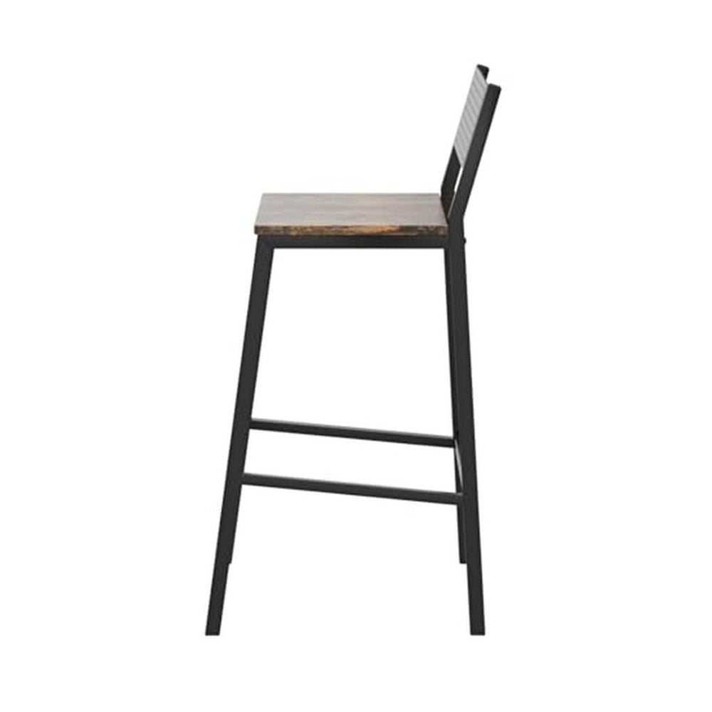 Mexy 29 Inch Barstool Chair Set of 2, Sleek Black Metal Frame, Brown Wood - BM316232