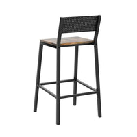 Mexy 29 Inch Barstool Chair Set of 2, Sleek Black Metal Frame, Brown Wood - BM316232