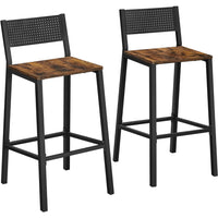 Mexy 29 Inch Barstool Chair Set of 2, Sleek Black Metal Frame, Brown Wood - BM316232