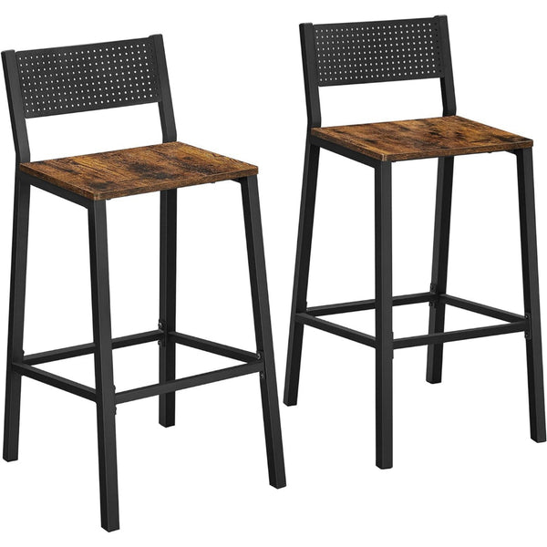 Mexy 29 Inch Barstool Chair Set of 2, Sleek Black Metal Frame, Brown Wood - BM316232