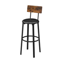 30 Inch Barstool Chair Set of 2, Brown Wood Panel Back, Round Black Steel - BM316233