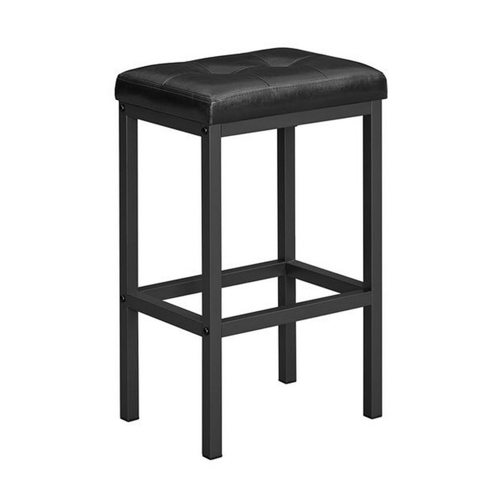 24 Inch Counter Stool Set of 2, Black Faux Leather Square Padded, Steel - BM316234