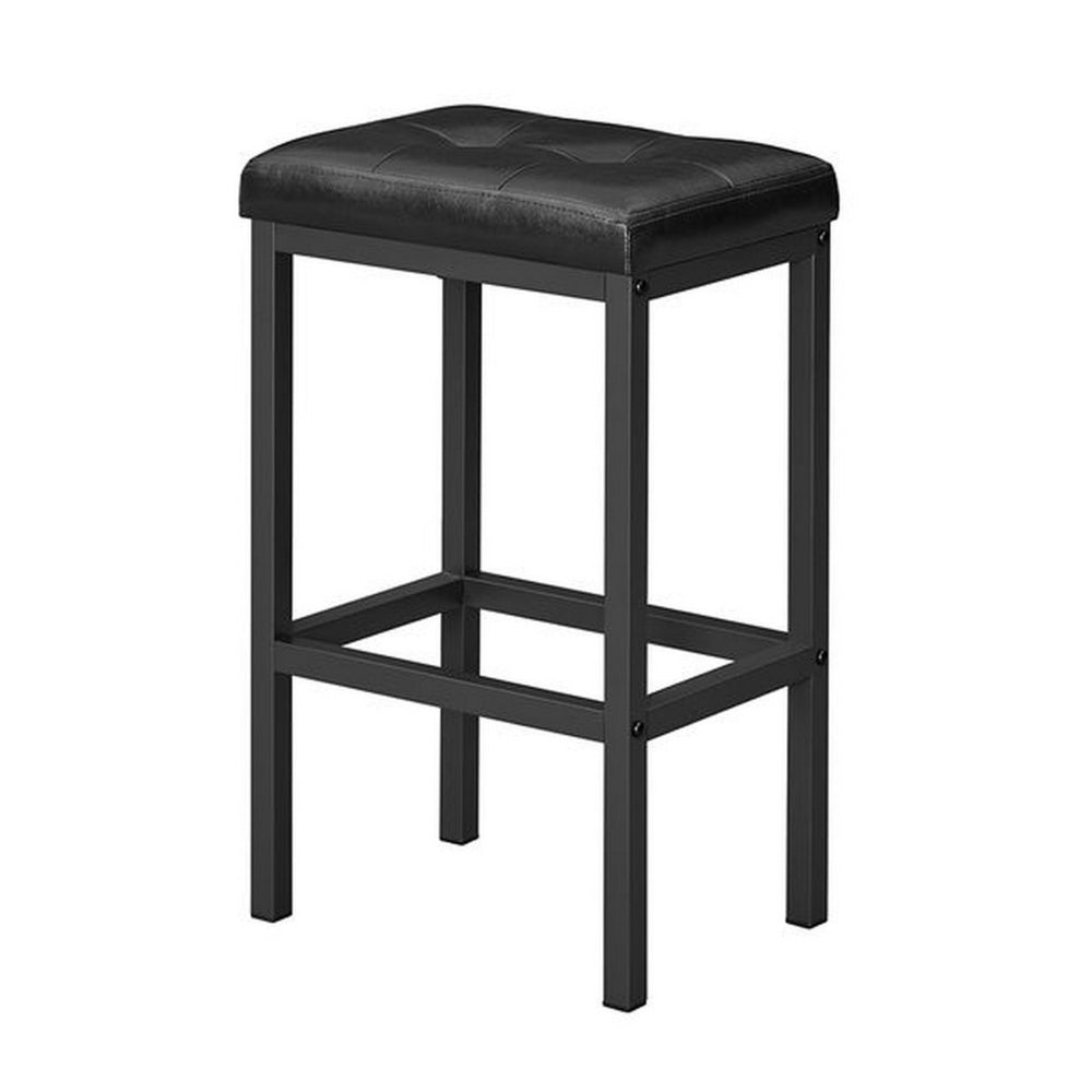 24 Inch Counter Stool Set of 2, Black Faux Leather Square Padded, Steel - BM316234