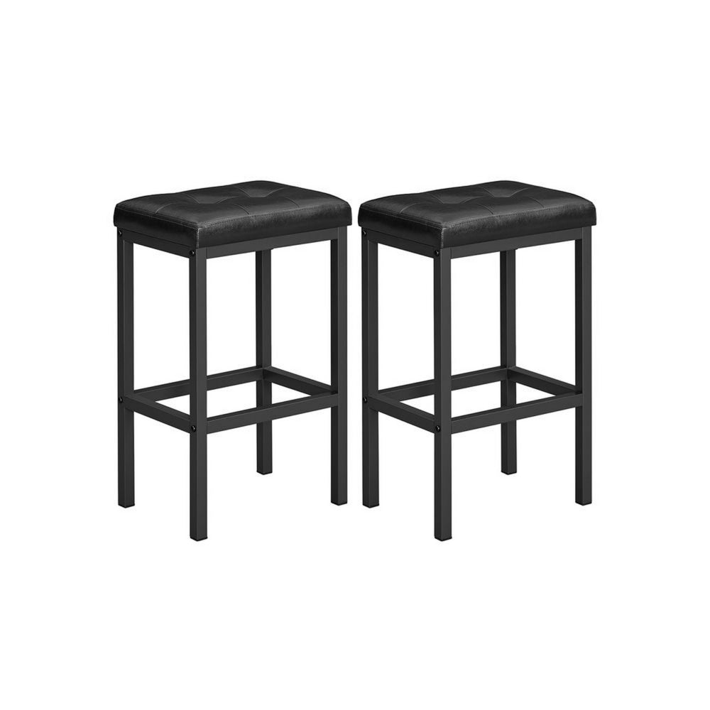 24 Inch Counter Stool Set of 2, Black Faux Leather Square Padded, Steel - BM316234