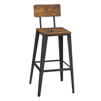 29 Inch Industrial Barstool Chair Set of 2, Panel Back, Brown, Black Steel - BM316235