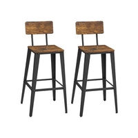 29 Inch Industrial Barstool Chair Set of 2, Panel Back, Brown, Black Steel - BM316235