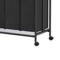 68 Inch Laundry Sorter, 4 Baskets, Hanging Bar, Caster Wheel, Black Finish - BM316237