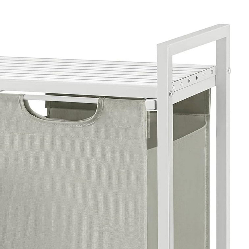 Nabi 29 Inch Laundry Basket, 2 Pull Out and Removable Bags, Metal, White - BM316238