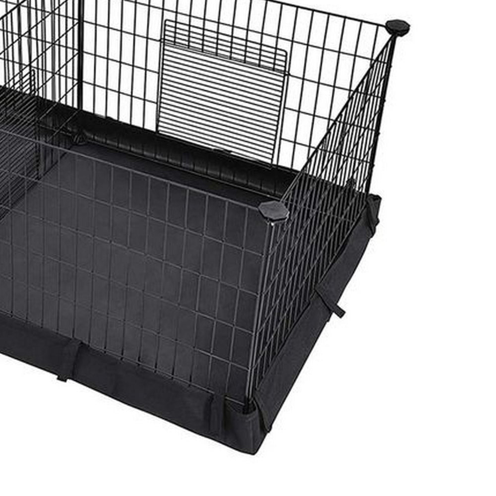 Havi 48 Inch Small Pet Cube Playpen, 2 Separate Spaces, Metal Frame, Black - BM316241