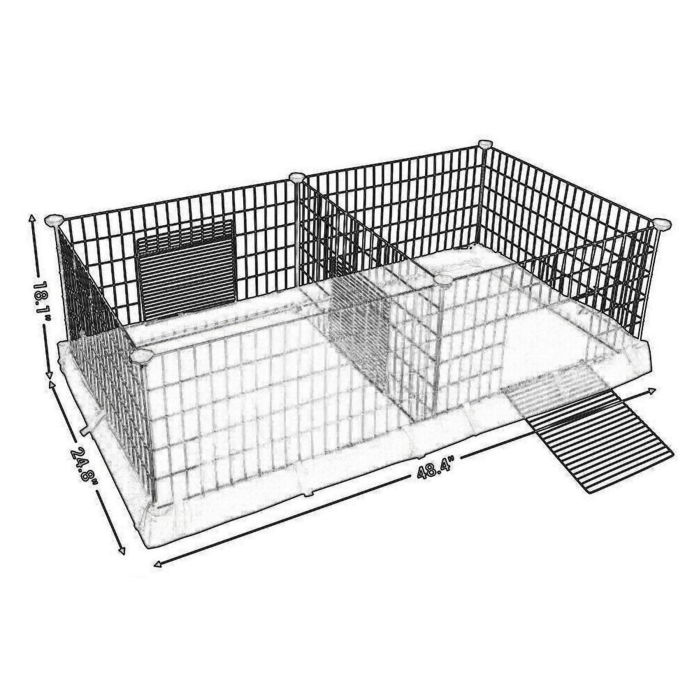 Havi 48 Inch Small Pet Cube Playpen, 2 Separate Spaces, Metal Frame, Black - BM316241