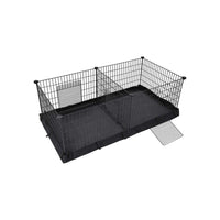 Havi 48 Inch Small Pet Cube Playpen, 2 Separate Spaces, Metal Frame, Black - BM316241