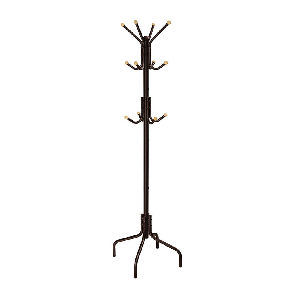 Deli 71 Inch Coat Rack, 12 Hooks with Round Knobs, 4 Legs, Brown Metal - BM316243