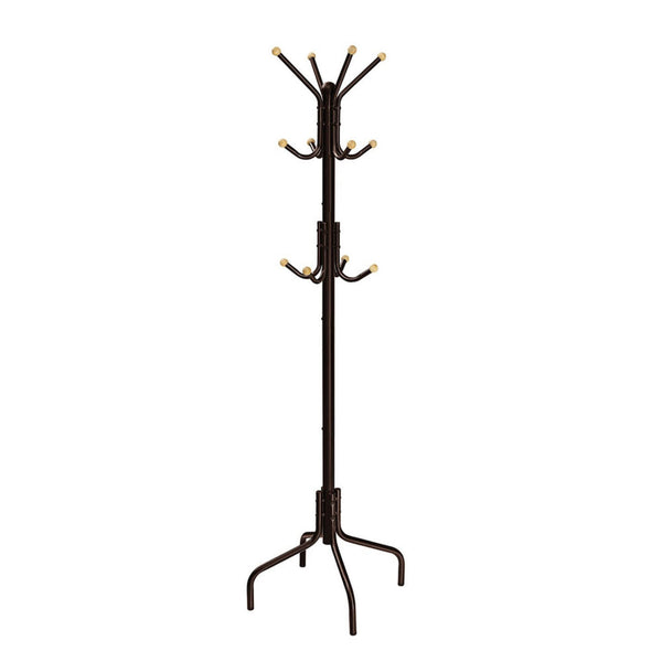 Deli 71 Inch Coat Rack, 12 Hooks with Round Knobs, 4 Legs, Brown Metal - BM316243