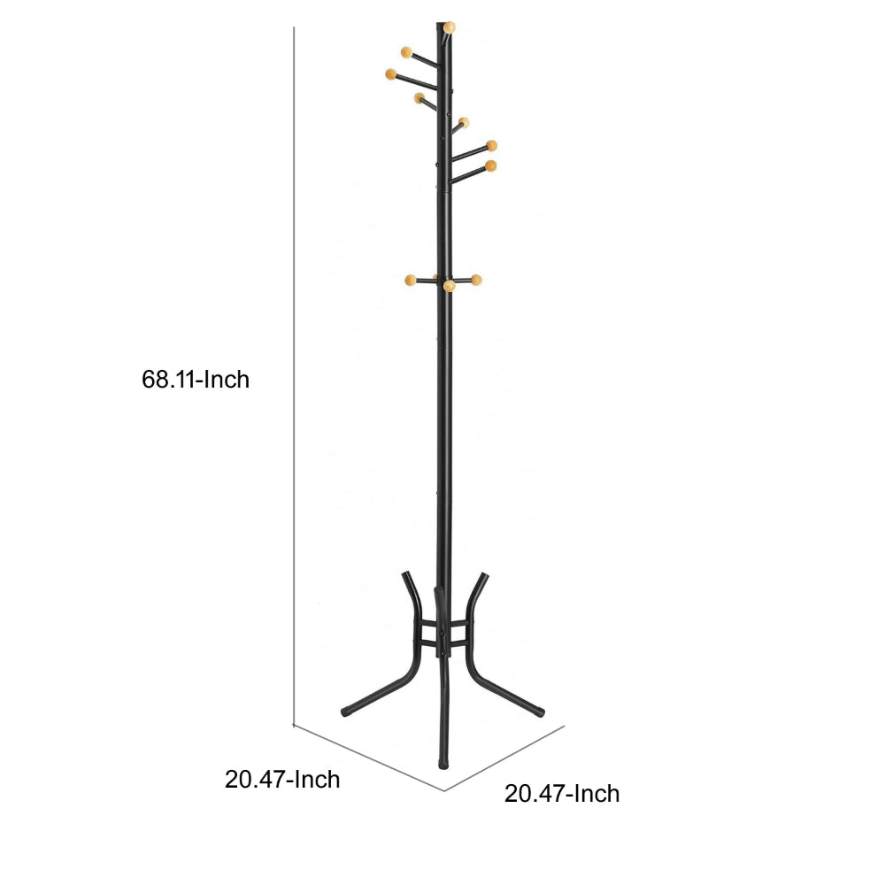 Deli 68 Inch Coat Rack, 11 Hooks with Round Knobs, 4 Legs, Brown Metal - BM316244