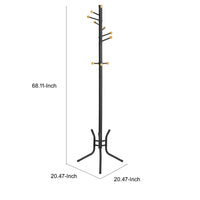 Deli 68 Inch Coat Rack, 11 Hooks with Round Knobs, 4 Legs, Brown Metal - BM316244