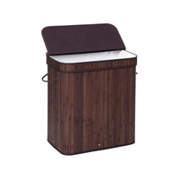 25 Inch Laundry Basket, Curved Lid, Removable Bag, Handle, Brown Finish - BM316246