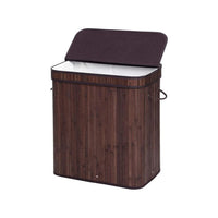 25 Inch Laundry Basket, Curved Lid, Removable Bag, Handle, Brown Finish - BM316246