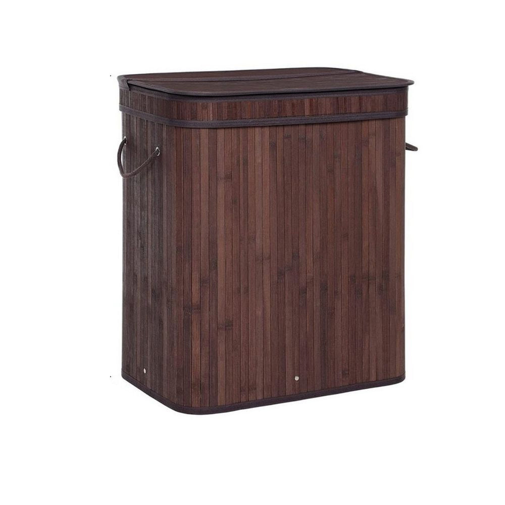 25 Inch Laundry Basket, Curved Lid, Removable Bag, Handle, Brown Finish - BM316246