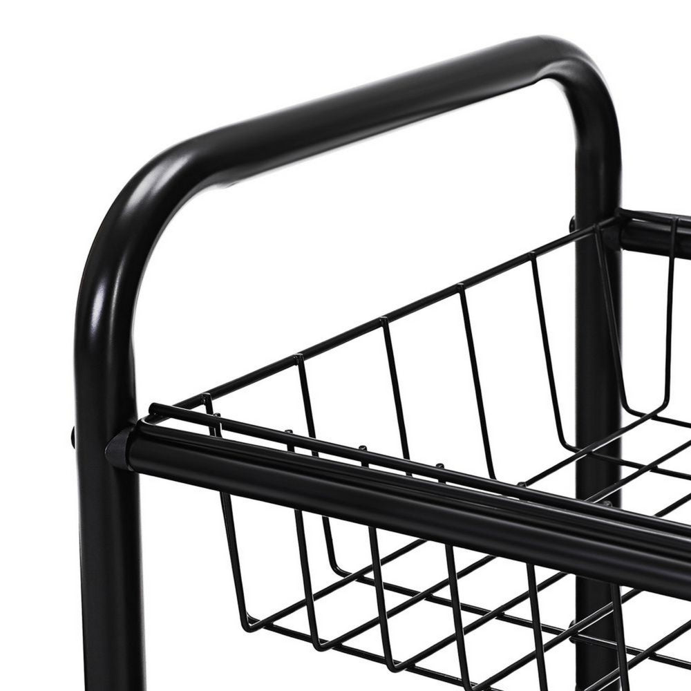 Navi 28 Inch Rolling Cart, 3 Shelves, Metal Frame, Caster Wheels, Black - BM316247