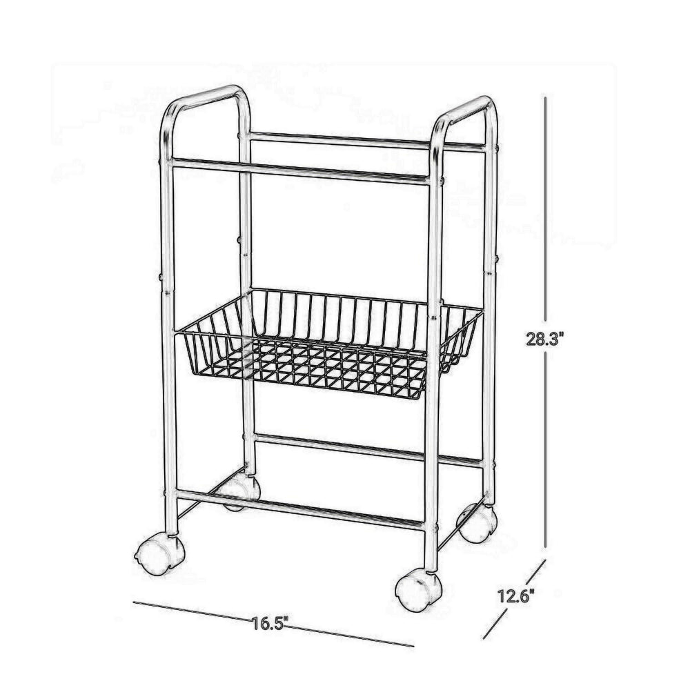 Navi 28 Inch Rolling Cart, 3 Shelves, Metal Frame, Caster Wheels, Black - BM316247