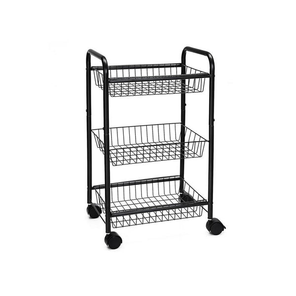 Navi 28 Inch Rolling Cart, 3 Shelves, Metal Frame, Caster Wheels, Black - BM316247