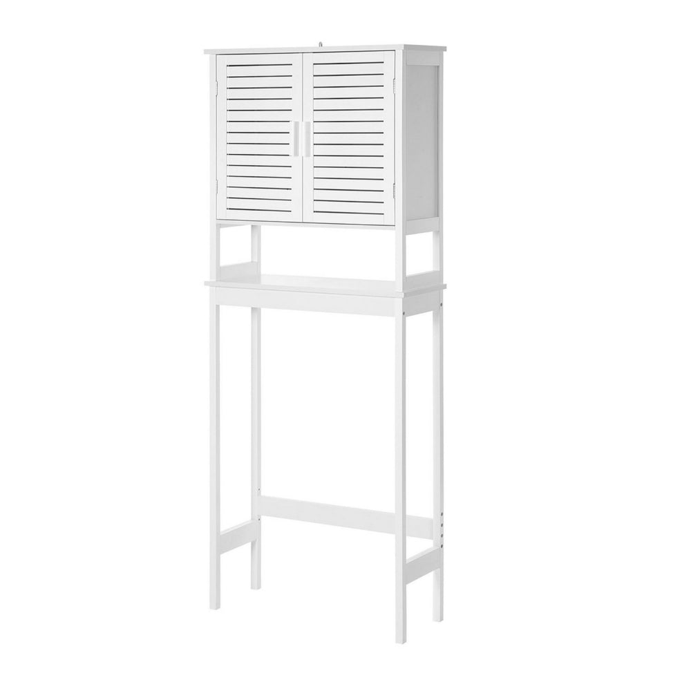 Fali 68 Inch Over Toilet Cabinet Stand, Slatted Double Doors, White - BM316248