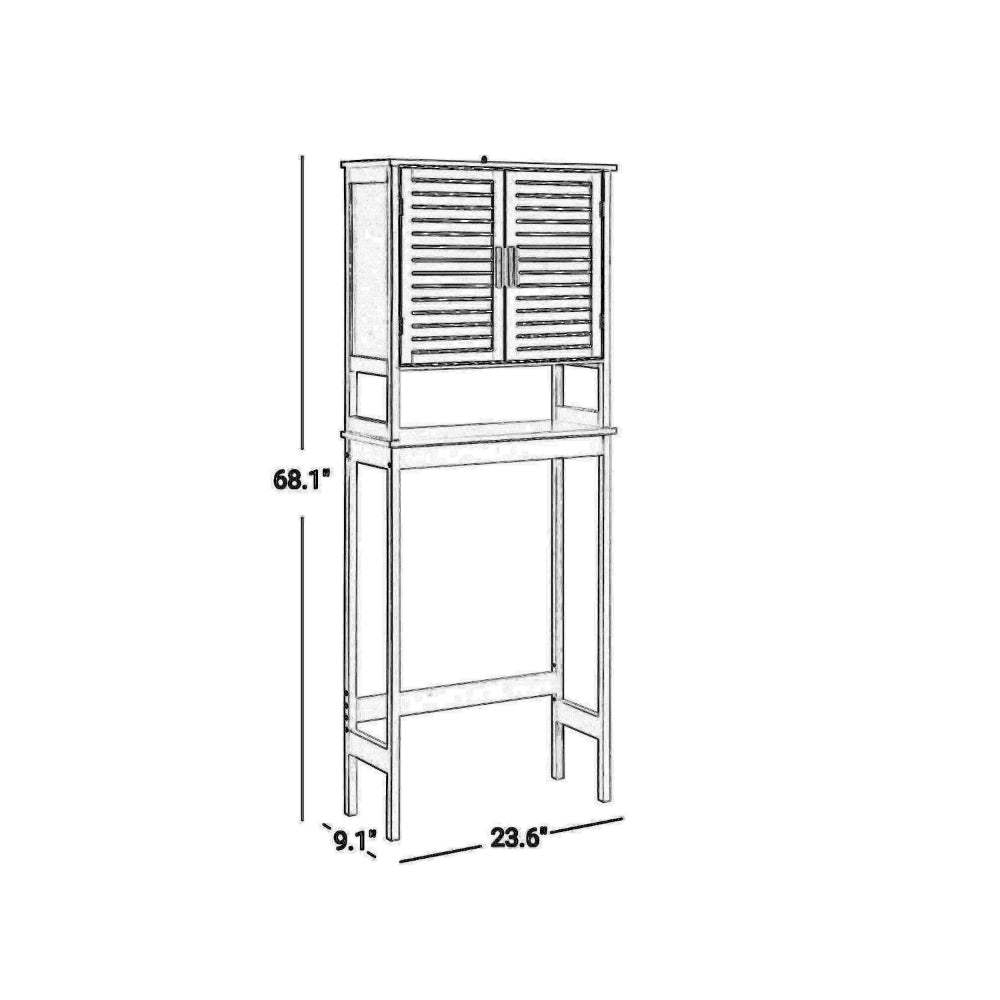 Fali 68 Inch Over Toilet Cabinet Stand, Slatted Double Doors, White - BM316248