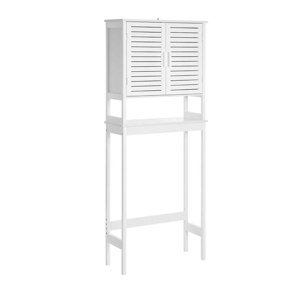 Fali 68 Inch Over Toilet Cabinet Stand, Slatted Double Doors, White - BM316248