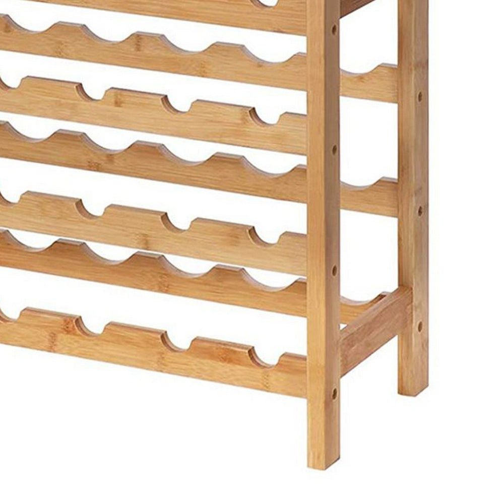 37 Inch Wine Rack, 7 Tier Display Storage Shelves, Natural Brown Finish - BM316250