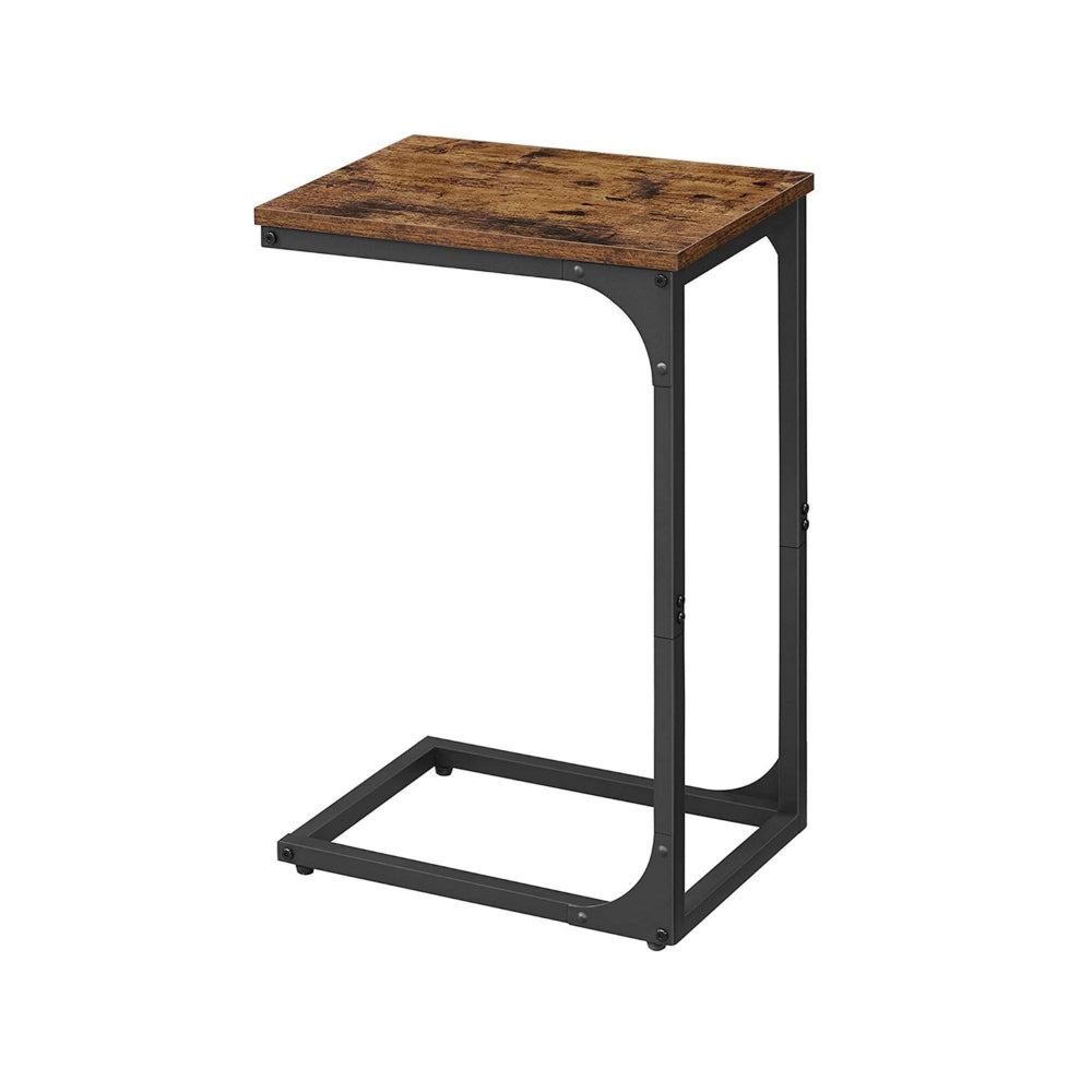 24 Inch End Table, C Shaped Metal Frame, Square Wood Top, Black Finish - BM316251