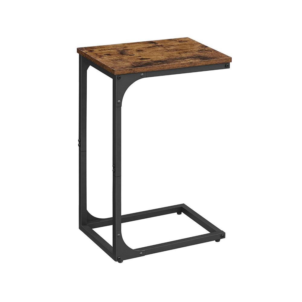 24 Inch End Table, C Shaped Metal Frame, Square Wood Top, Black Finish - BM316251