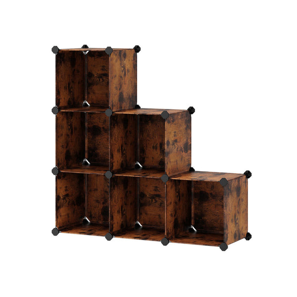 Coki 38 Inch Storage Organizer, 6 Cube Cubbie Shelves, Black, Brown Finish - BM316257