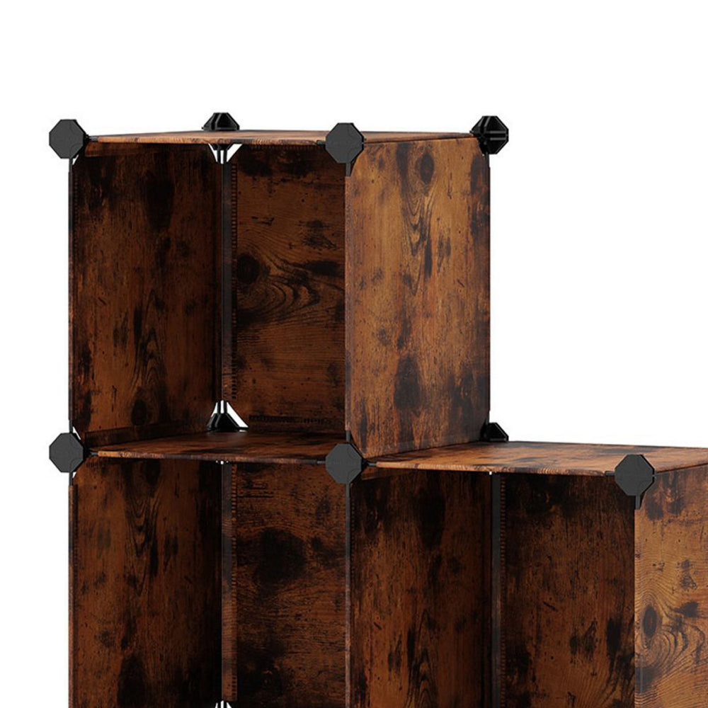 Coki 38 Inch Storage Organizer, 6 Cube Cubbie Shelves, Black, Brown Finish - BM316257