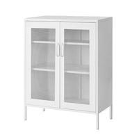 Dobi 41 Inch Storage Buffet Cabinet, Double Doors, 2 Handles, White Steel - BM316260