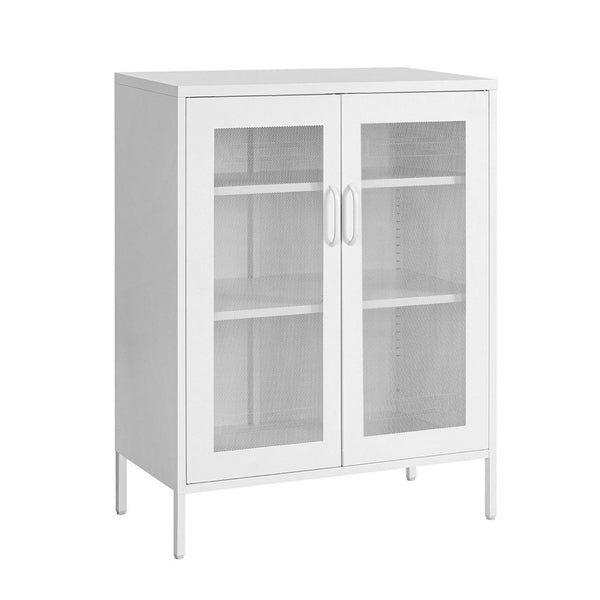 Dobi 41 Inch Storage Buffet Cabinet, Double Doors, 2 Handles, White Steel - BM316260