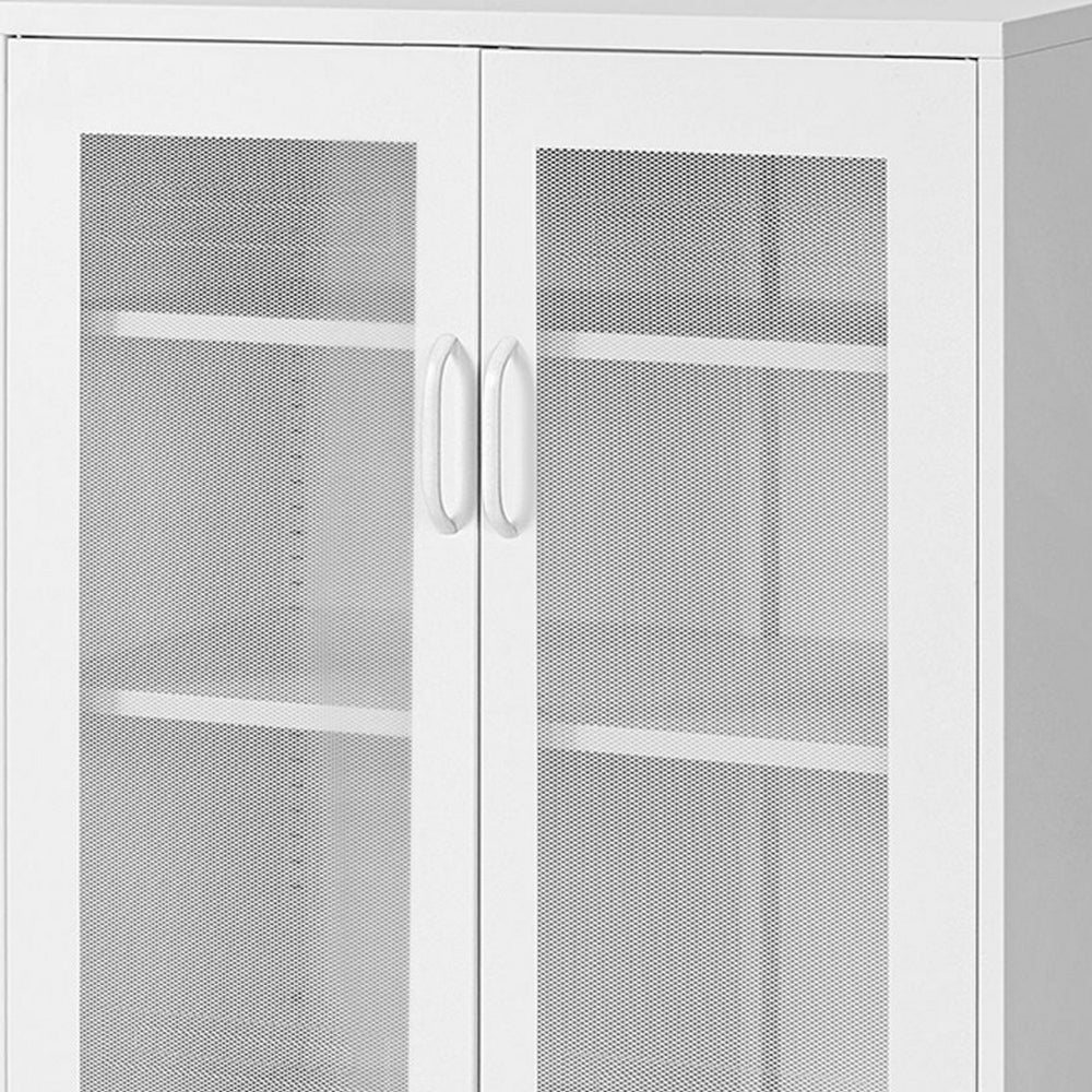 Dobi 41 Inch Storage Buffet Cabinet, Double Doors, 2 Handles, White Steel - BM316260