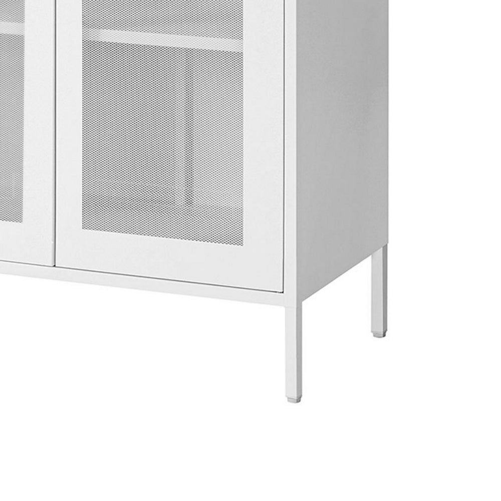 Dobi 41 Inch Storage Buffet Cabinet, Double Doors, 2 Handles, White Steel - BM316260