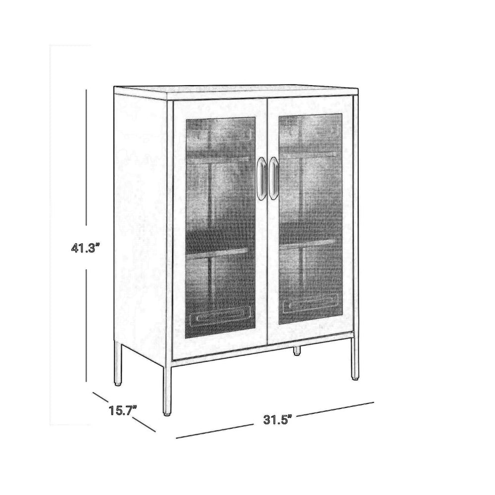 Dobi 41 Inch Storage Buffet Cabinet, Double Doors, 2 Handles, White Steel - BM316260