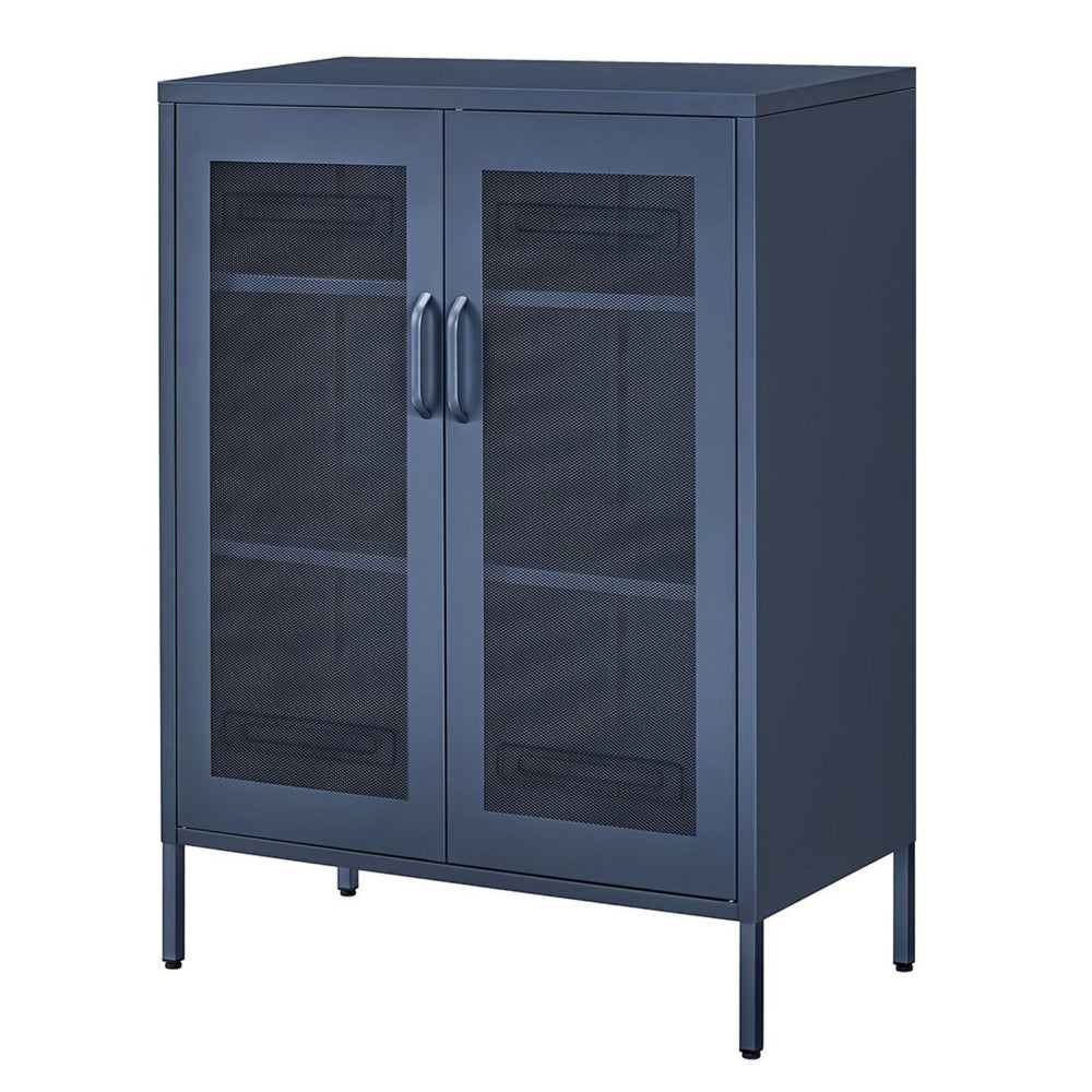 Dobi 41 Inch Storage Buffet Cabinet, Double Doors, 2 Handles, Blue Steel - BM316261