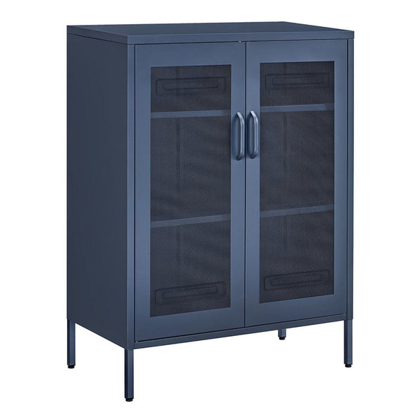 Dobi 41 Inch Storage Buffet Cabinet, Double Doors, 2 Handles, Blue Steel - BM316261