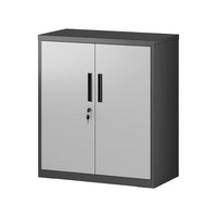 Tira 35 Inch Storage Cabinet with Lock, Shelves, Silver, Black Metal - BM316262