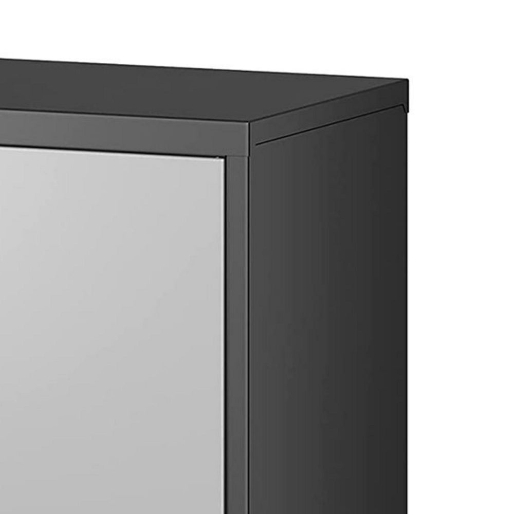 Tira 35 Inch Storage Cabinet with Lock, Shelves, Silver, Black Metal - BM316262