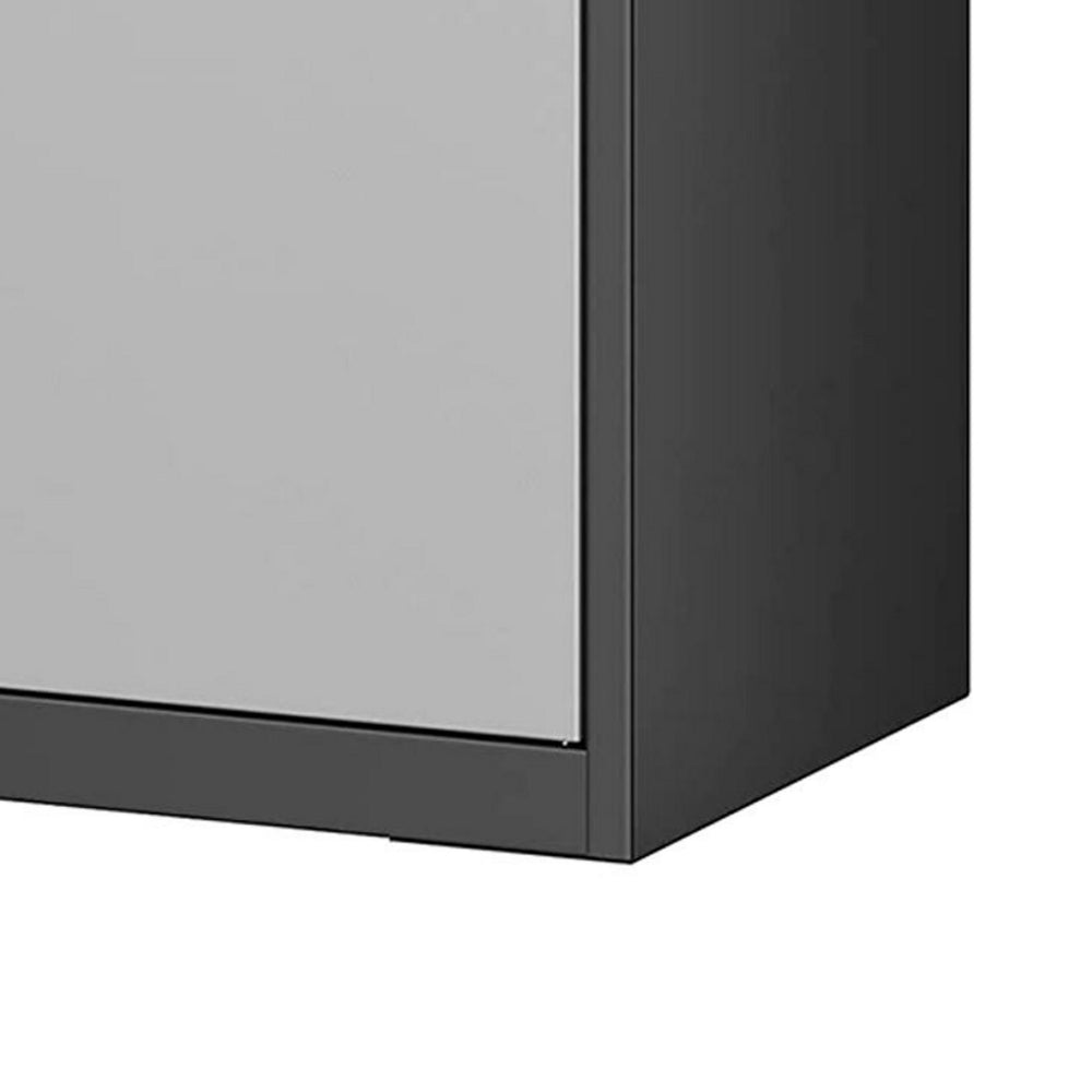 Tira 35 Inch Storage Cabinet with Lock, Shelves, Silver, Black Metal - BM316262