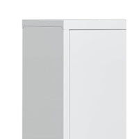 Tira 35 Inch Storage Cabinet with Lock, Shelves, Cutout Handle, Gray Metal - BM316263