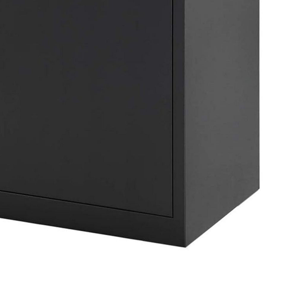 Tira 35 Inch Storage Cabinet with Lock, Shelves, Cutout Handle, Black Metal - BM316264