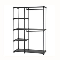 Iko 65 Inch Foldable Wardrobe Rack, 2 Hanging Areas, 4 Shelves, Black Metal - BM316266