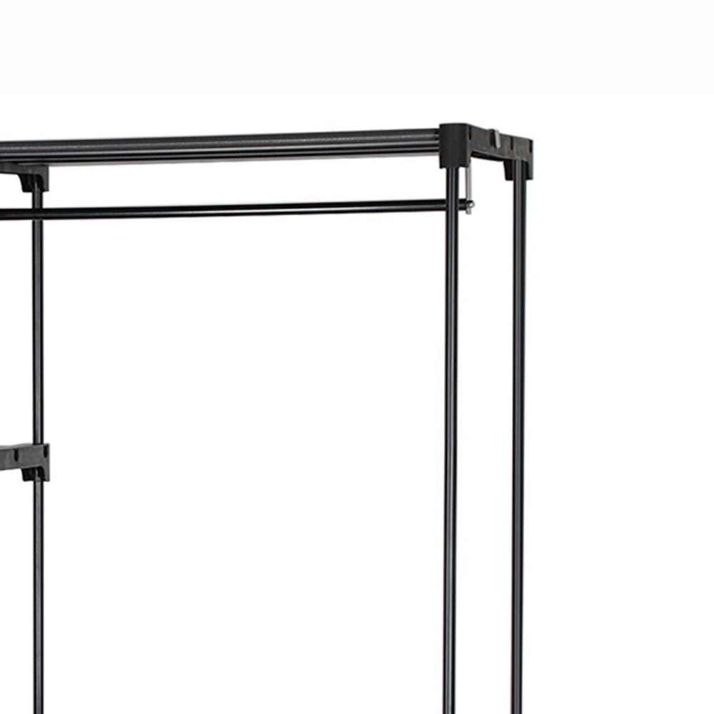 Iko 65 Inch Foldable Wardrobe Rack, 2 Hanging Areas, 4 Shelves, Black Metal - BM316266