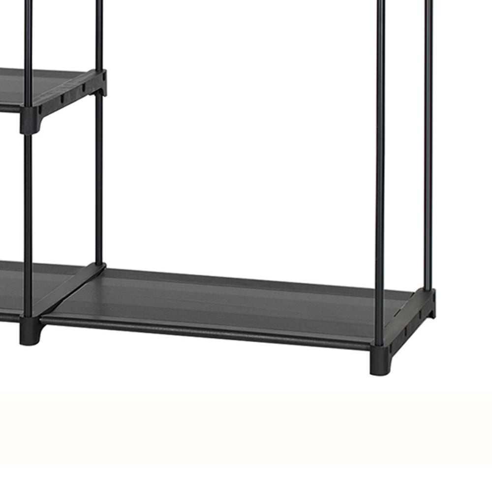 Iko 65 Inch Foldable Wardrobe Rack, 2 Hanging Areas, 4 Shelves, Black Metal - BM316266